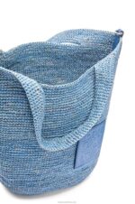 Loewe Women Mini Slit bag in raffia and calfskin 206XF4 Denim Blue - Image 5