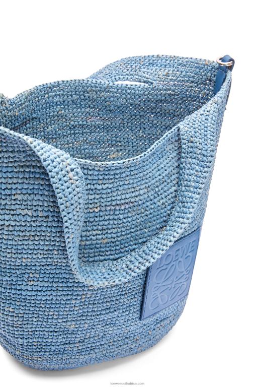 Loewe Women Mini Slit bag in raffia and calfskin 206XF4 Denim Blue - Image 5