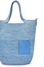 Loewe Women Mini Slit bag in raffia and calfskin 206XF4 Denim Blue - Image 6