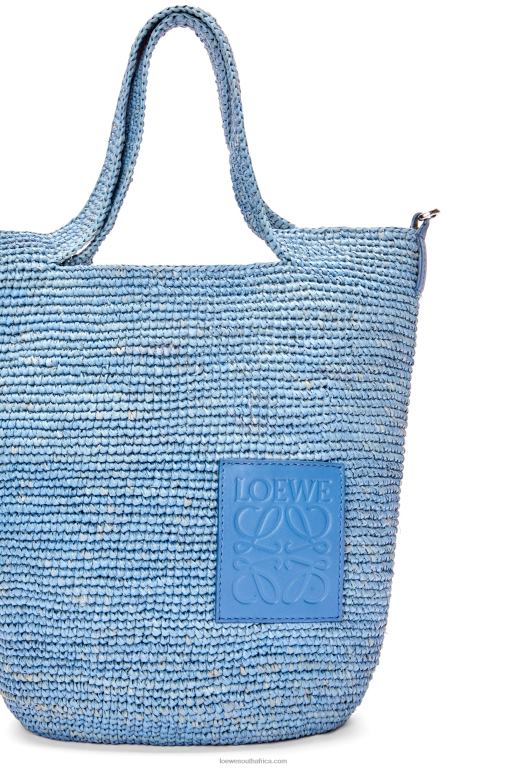 Loewe Women Mini Slit bag in raffia and calfskin 206XF4 Denim Blue - Image 6