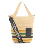 Loewe Women Mini Slit bag in striped raffia and calfskin 206XF26 Natural/Multicolor