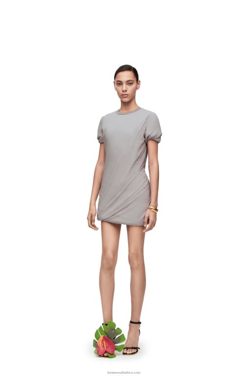 Loewe Women Padded mini dress in stretch silk chiffon 206XF1086 Fog Grey - Image 2