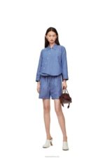 Loewe Women Padded trapeze shirt in striped cotton poplin 206XF899 Navy/White