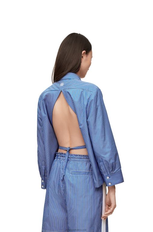Loewe Women Padded trapeze shirt in striped cotton poplin 206XF899 Navy/White - Image 4