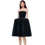 Loewe Women Peplum bustier dress in cotton velvet 206XF1061 Dark Blue