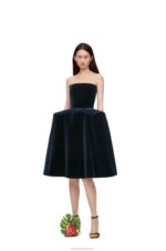 Loewe Women Peplum bustier dress in cotton velvet 206XF1061 Dark Blue