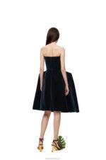 Loewe Women Peplum bustier dress in cotton velvet 206XF1061 Dark Blue - Image 3
