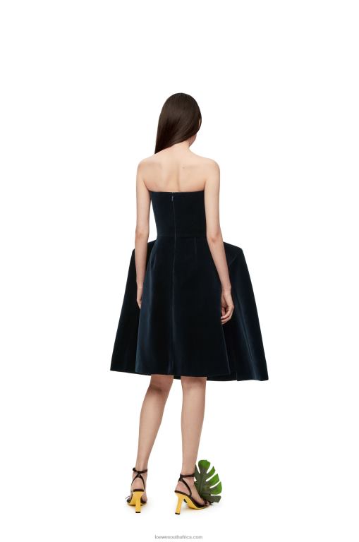 Loewe Women Peplum bustier dress in cotton velvet 206XF1061 Dark Blue - Image 3