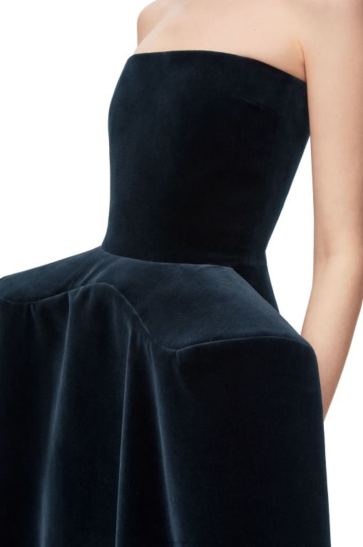 Loewe Women Peplum bustier dress in cotton velvet 206XF1061 Dark Blue - Image 4
