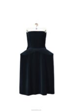 Loewe Women Peplum bustier dress in cotton velvet 206XF1061 Dark Blue - Image 5