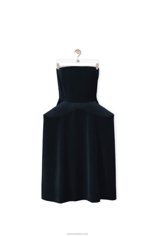 Loewe Women Peplum bustier dress in cotton velvet 206XF1061 Dark Blue - Image 5