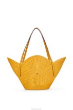 Loewe Women Petal basket bag in raffia and calfskin 206XF40 Ochre - Image 4