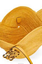 Loewe Women Petal basket bag in raffia and calfskin 206XF40 Ochre - Image 5
