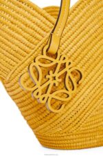 Loewe Women Petal basket bag in raffia and calfskin 206XF40 Ochre - Image 6
