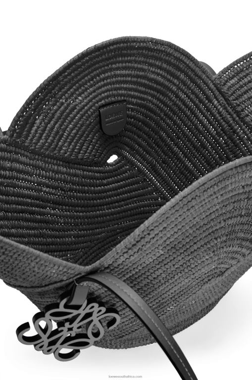 Loewe Women Petal basket bag in raffia and calfskin 206XF41 Black - Image 5