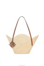 Loewe Women Petal basket bag in raffia and calfskin 206XF61 Natural/Tan