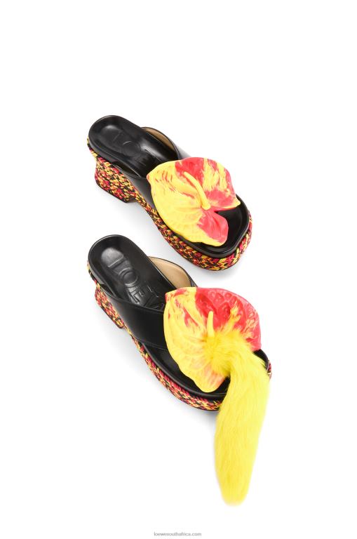Loewe Women Petal flatform sandal in lambskin 206XF688 Black/Multicolor - Image 4