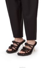 Loewe Women Petal knot sandal in lambskin 206XF704 Black/White - Image 2