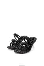 Loewe Women Petal knot sandal in lambskin 206XF704 Black/White - Image 3