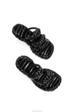 Loewe Women Petal knot sandal in lambskin 206XF704 Black/White - Image 4