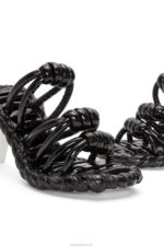 Loewe Women Petal knot sandal in lambskin 206XF704 Black/White - Image 5