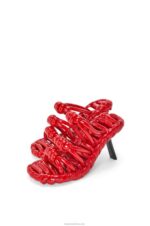Loewe Women Petal knot sandal in lambskin 206XF706 Red/Black - Image 3