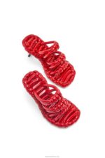 Loewe Women Petal knot sandal in lambskin 206XF706 Red/Black - Image 4