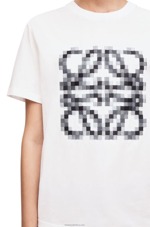 Loewe Women Pixelated Anagram regular fit T-shirt in cotton 206XF796 White/Black - Image 4