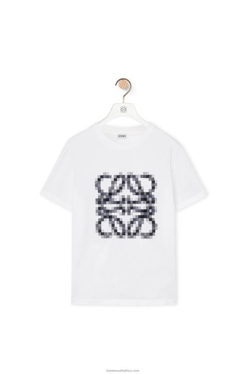 Loewe Women Pixelated Anagram regular fit T-shirt in cotton 206XF796 White/Black - Image 5