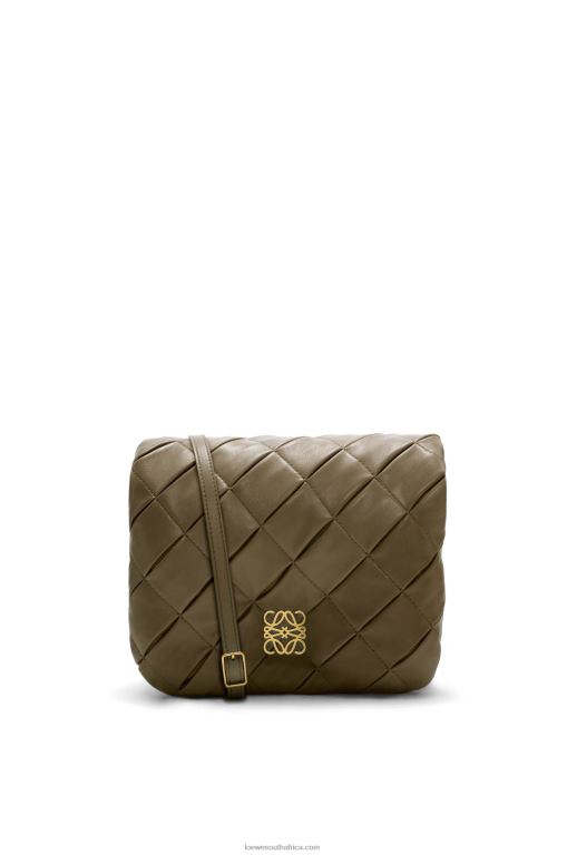 Loewe Women Puffer Goya in pleated shiny nappa lambskin 206XF382 Dark Khaki Green - Image 2