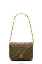 Loewe Women Puffer Goya in pleated shiny nappa lambskin 206XF382 Dark Khaki Green - Image 6