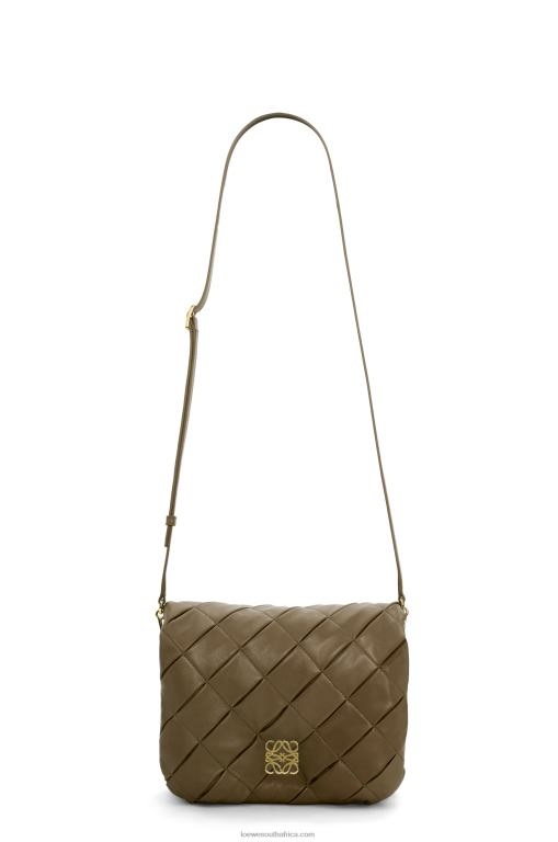 Loewe Women Puffer Goya in pleated shiny nappa lambskin 206XF382 Dark Khaki Green - Image 7
