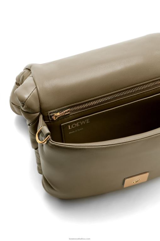 Loewe Women Puffer Goya in pleated shiny nappa lambskin 206XF382 Dark Khaki Green - Image 8