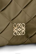 Loewe Women Puffer Goya in pleated shiny nappa lambskin 206XF382 Dark Khaki Green - Image 9