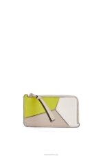 Loewe Women Puzzle coin cardholder in classic calfskin 206XF1347 Lime Yellow/Light Oat