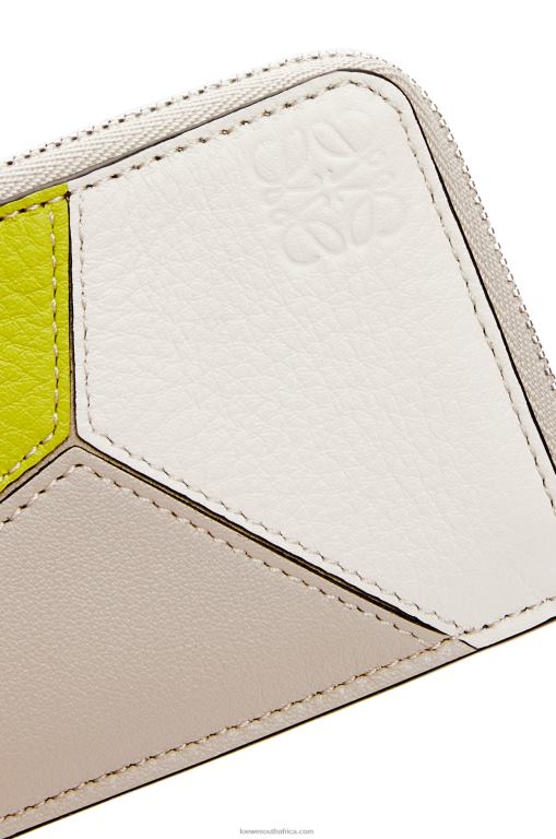 Loewe Women Puzzle coin cardholder in classic calfskin 206XF1347 Lime Yellow/Light Oat - Image 4
