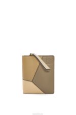 Loewe Women Puzzle compact zip wallet in classic calfskin 206XF1259 Clay Green/Butter
