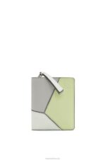 Loewe Women Puzzle compact zip wallet in classic calfskin 206XF1261 Ash Grey/Light Celadon
