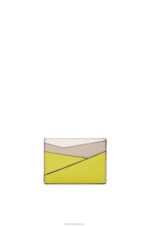 Loewe Women Puzzle plain cardholder in classic calfskin 206XF1361 Lime Yellow/Light Oat
