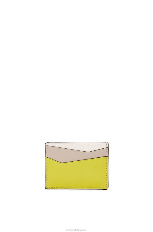 Loewe Women Puzzle plain cardholder in classic calfskin 206XF1361 Lime Yellow/Light Oat - Image 3