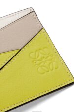 Loewe Women Puzzle plain cardholder in classic calfskin 206XF1361 Lime Yellow/Light Oat - Image 4