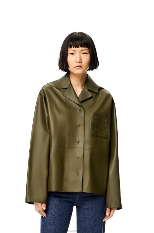 Loewe Women Pyjama blouse in nappa lambskin 206XF933 Dark Khaki Green - Image 2