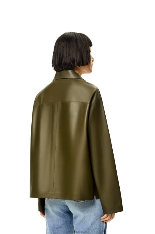 Loewe Women Pyjama blouse in nappa lambskin 206XF933 Dark Khaki Green - Image 3