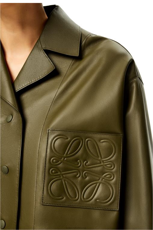 Loewe Women Pyjama blouse in nappa lambskin 206XF933 Dark Khaki Green - Image 4