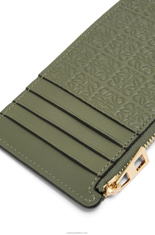 Loewe Women Repeat coin cardholder in embossed silk calfskin 206XF1414 Avocado Green - Image 6