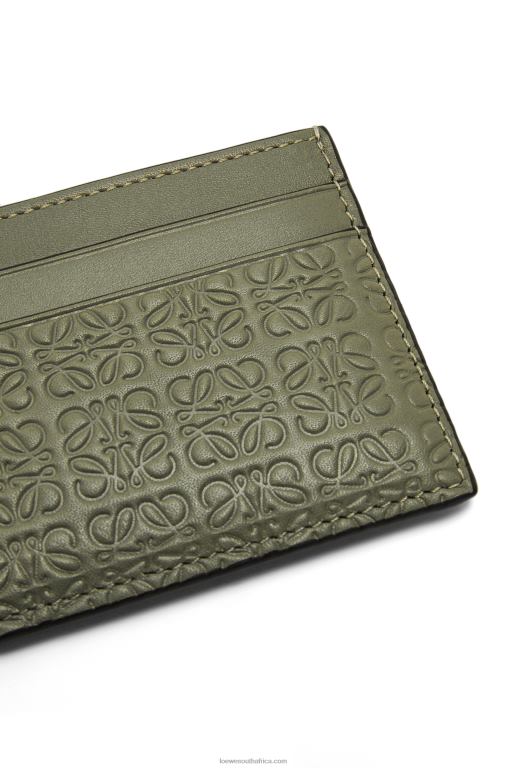 Loewe Women Repeat plain cardholder in embossed silk calfskin 206XF1376 Avocado Green - Image 4