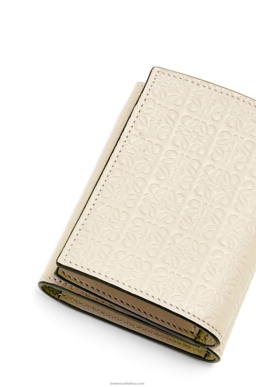 Loewe Women Repeat trifold wallet in embossed silk calfskin 206XF1271 Light Oat - Image 6