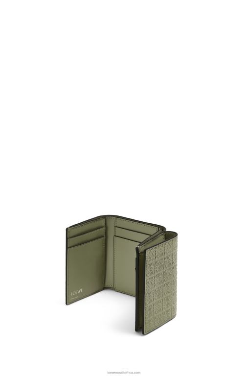 Loewe Women Repeat trifold wallet in embossed silk calfskin 206XF1277 Avocado Green - Image 4