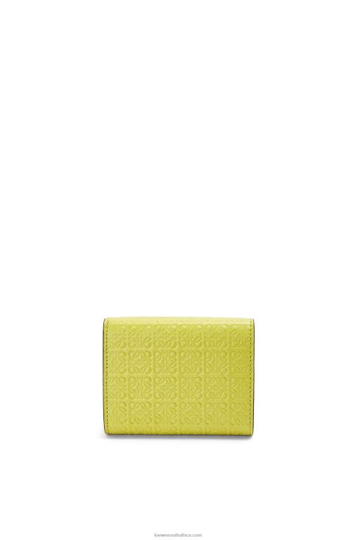 Loewe Women Repeat trifold wallet in embossed silk calfskin 206XF1317 Lime Yellow - Image 5
