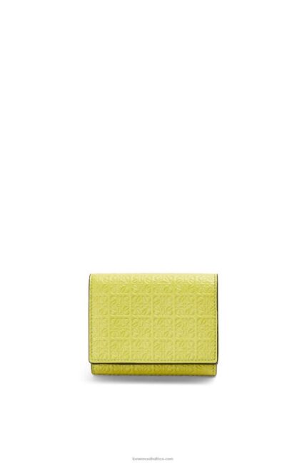 Loewe Women Repeat trifold wallet in embossed silk calfskin 206XF1317 Lime Yellow